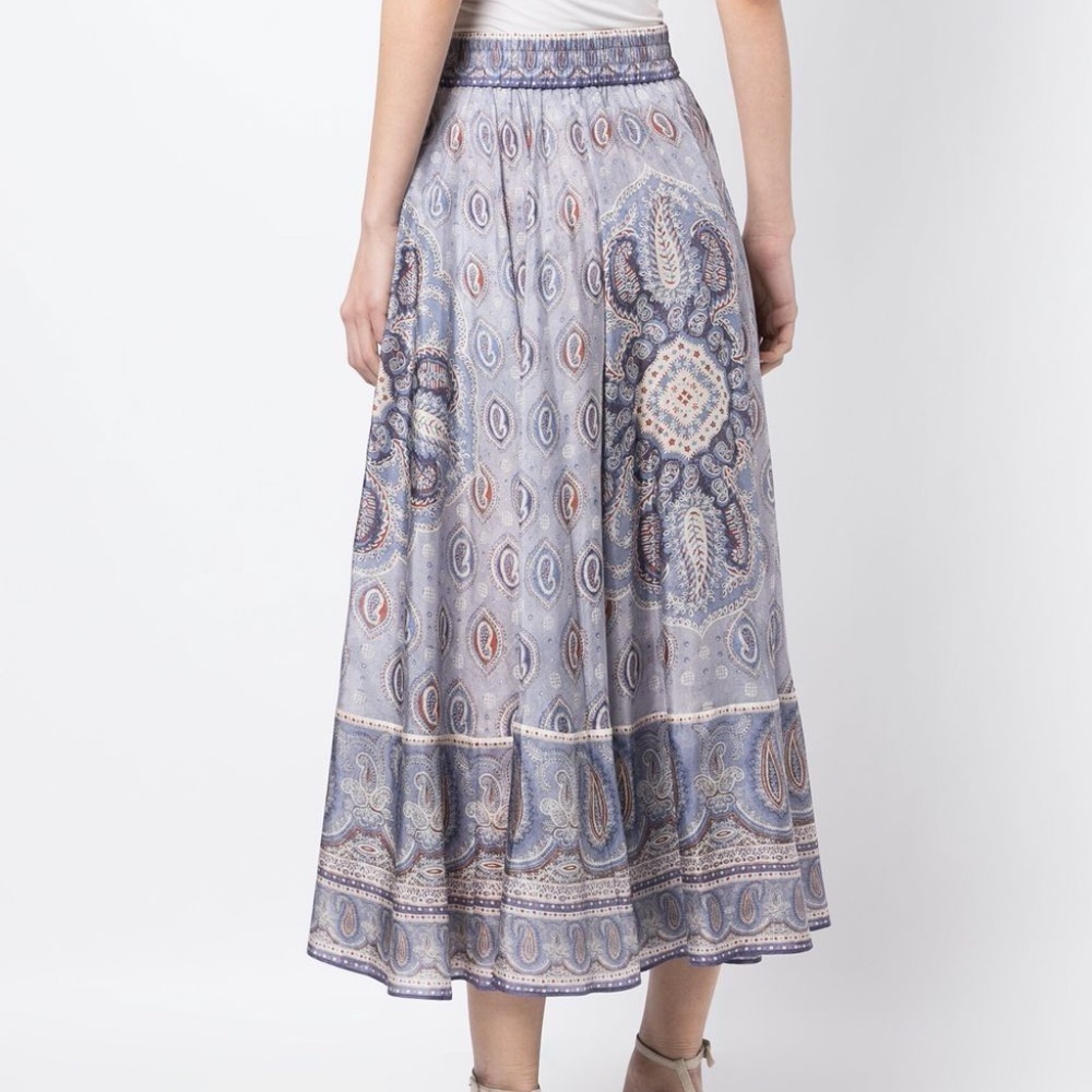 Zimmermann Vitali Belted A-Line Print Silk Maxi Skirt 1 (4-6) Blue Paisley - Picture 4 of 8